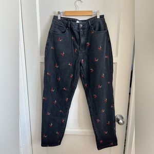 Forever 21 Embroidered Cherry Black Jeans